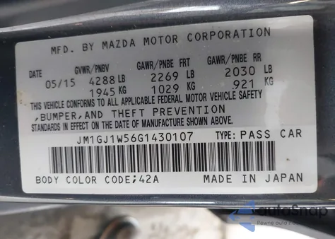 2016 Mazda Mazda6 I Grand Touring из США, поврежденный, VIN JM1GJ1W56G1430107